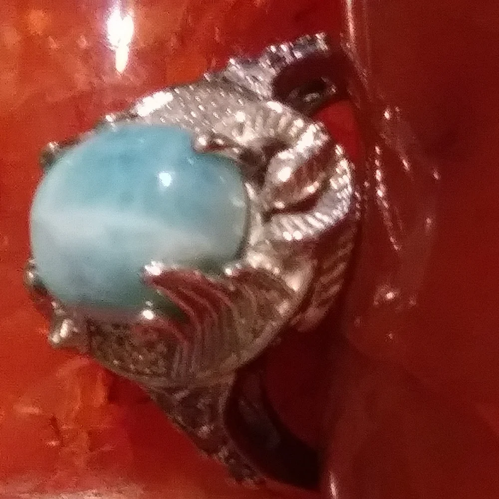 LARIMAR,TANZANITE & ZIRCON. SNAKE MOTIF. SOLID STERLING SIZE 9